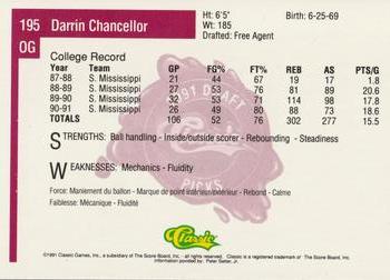 1991 Classic Four Sport - French #195 Darrin Chancellor Back