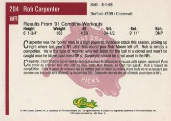 1991 Classic Four Sport - French #204 Rob Carpenter Back