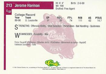 1991 Classic Four Sport - French #213 Jerome Harmon Back
