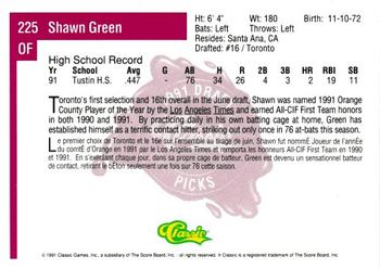 1991 Classic Four Sport - French #225 Shawn Green Back