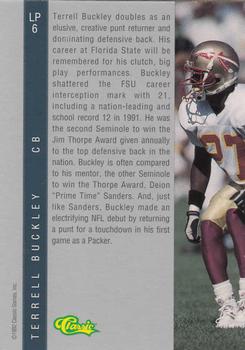 1992 Classic Four Sport - Limited Prints #LP6 Terrell Buckley Back