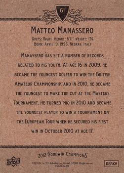 2012 Upper Deck Goodwin Champions #61 Matteo Manassero Back