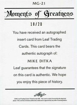 2011 Leaf Legends of Sport - Moments of Greatness Autographs Bronze #MG-21 Mike Ditka Back