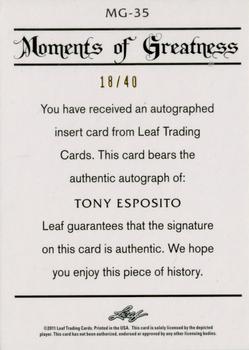 2011 Leaf Legends of Sport - Moments of Greatness Autographs Bronze #MG-35 Tony Esposito Back