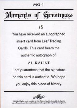 2011 Leaf Legends of Sport - Moments of Greatness Autographs Bronze #MG-1 Al Kaline Back
