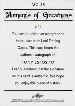 2011 Leaf Legends of Sport - Moments of Greatness Autographs Gold #MG35 Tony Esposito Back