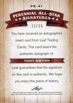 2011 Leaf Legends of Sport - Perennial All-Stars Autographs #PE-41 Tony Gwynn Back