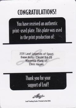 2011 Leaf Legends of Sport - Printing Plates Magenta #BA28 Elvin Hayes Back