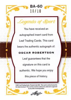 2011 Leaf Legends of Sport - Silver #BA60 Oscar Robertson Back