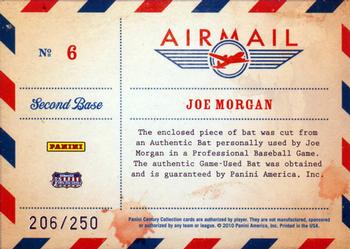 2010 Panini Century - Air Mail Bats #6 Joe Morgan Back