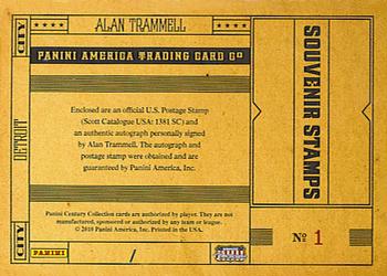 2010 Panini Century - Baseball Six Cent Stamp Autographs #1 Alan Trammell Back