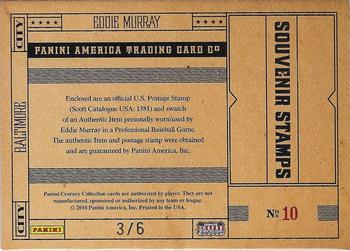 2010 Panini Century - Baseball Six Cent Stamp Materials #10 Eddie Murray Back
