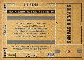 2010 Panini Century - Baseball Six Cent Stamp Materials #25 Phil Niekro Back