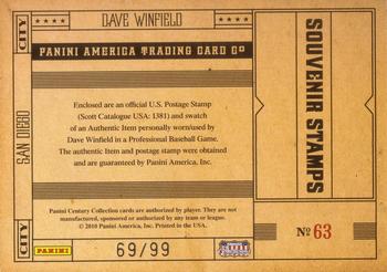 2010 Panini Century - Baseball Six Cent Stamp Materials #63 Dave Winfield Back