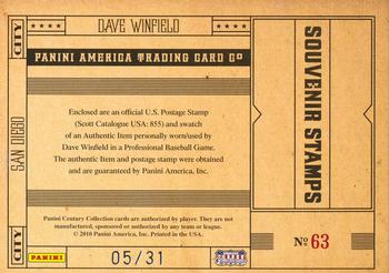 2010 Panini Century - Baseball Three Cent Stamp Materials #63 Dave Winfield Back