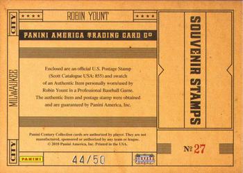 2010 Panini Century - Baseball Three Cent Stamp Materials #27 Robin Yount Back