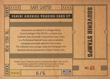 2010 Panini Century - Baseball Three Cent Stamp Materials Autographs #48 Gary Carter Back