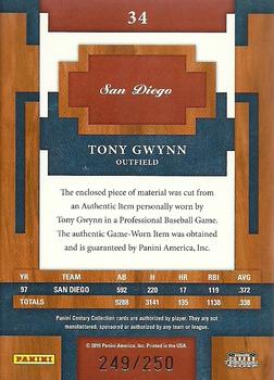 2010 Panini Century - Materials Jerseys #34 Tony Gwynn Back