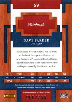 2010 Panini Century - Materials Jerseys #69 Dave Parker Back