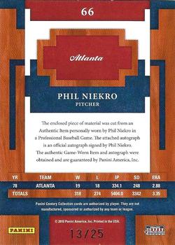 2010 Panini Century - Materials Jerseys Signatures #66 Phil Niekro Back