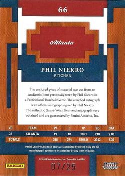2010 Panini Century - Materials Jerseys Prime Signatures #66 Phil Niekro Back