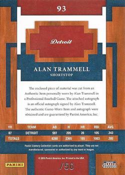 2010 Panini Century - Materials Jerseys Prime Signatures #93 Alan Trammell Back