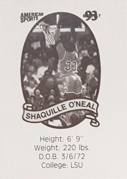 1993 American Sports Monthly (unlicensed) #NNO Shaquille O'Neal Back