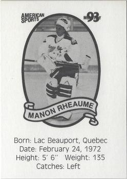 1993 American Sports Monthly (unlicensed) #NNO Manon Rheaume Back