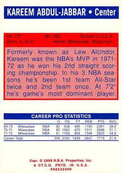 1995 Kenner Starting Lineup Cards Timeless Legends #52131000 Kareem Abdul-Jabbar Back