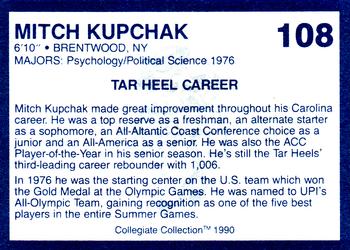 1990-91 Collegiate Collection North Carolina Tar Heels #108 Mitch Kupchak Back