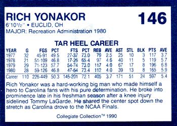 1990-91 Collegiate Collection North Carolina Tar Heels #146 Rich Yonakor Back