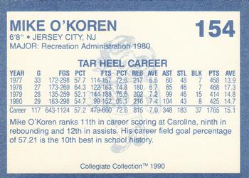 1990-91 Collegiate Collection North Carolina Tar Heels #154 Mike O'Koren Back