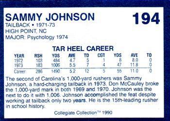 1990-91 Collegiate Collection North Carolina Tar Heels #194 Sammy Johnson Back