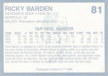 1990-91 Collegiate Collection North Carolina Tar Heels #81 Ricky Barden Back