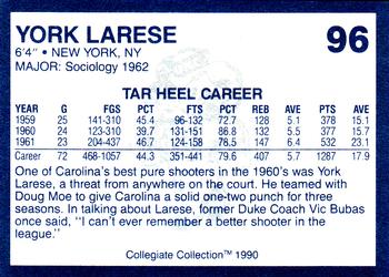 1990-91 Collegiate Collection North Carolina Tar Heels #96 York Larese Back