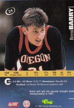 1996 Classic Visions Signings #24 Brent Barry Back