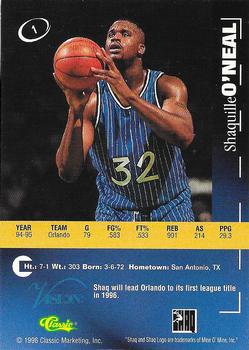 1996 Classic Visions Signings #1 Shaquille O'Neal Back