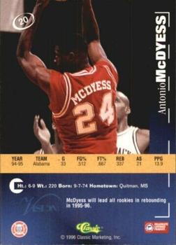 1996 Classic Visions Signings #20 Antonio McDyess Back