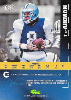 1996 Classic Visions Signings #29 Troy Aikman Back