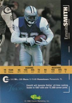 1996 Classic Visions Signings #30 Emmitt Smith Back
