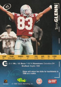 1996 Classic Visions Signings #45 Terry Glenn Back