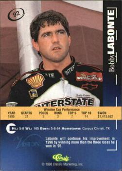 1996 Classic Visions Signings #92 Bobby Labonte Back