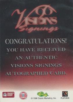 1996 Classic Visions Signings - Autographs Gold #NNO Cory Alexander Back