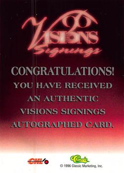 1996 Classic Visions Signings - Autographs Gold #NNO Jason Sweitzer Back