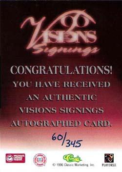 1996 Classic Visions Signings - Autographs Silver #NNO Mike Alstott Back