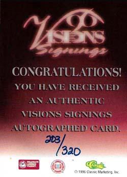 1996 Classic Visions Signings - Autographs Silver #NNO Randolph Childress Back