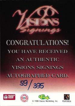 1996 Classic Visions Signings - Autographs Silver #NNO Chris Darkins Back