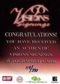 1996 Classic Visions Signings - Autographs Silver #NNO Chris Doering Back