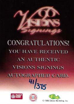 1996 Classic Visions Signings - Autographs Silver #NNO Tyus Edney Back