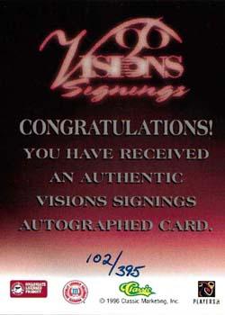 1996 Classic Visions Signings - Autographs Silver #NNO Donnie Edwards Back